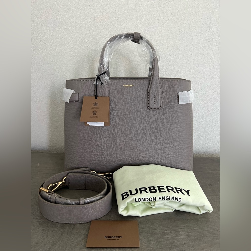 Burberry Banner Medium Taupe Brown Leather Tote Bag Taupe Brown